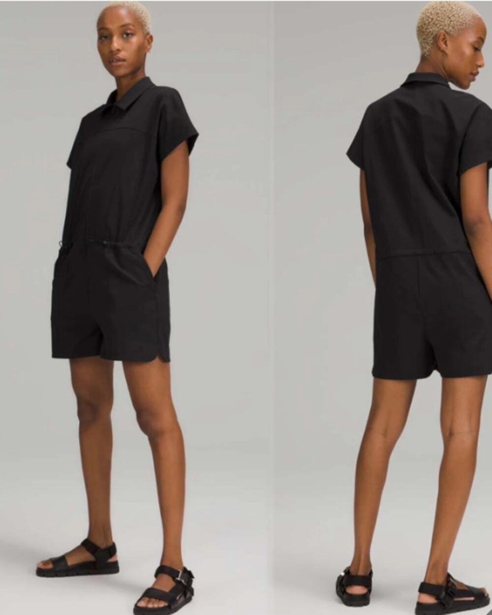 Lululemon Black Women's 6 Lab Zip Front Collared Romper Adjustable Cinch Waist